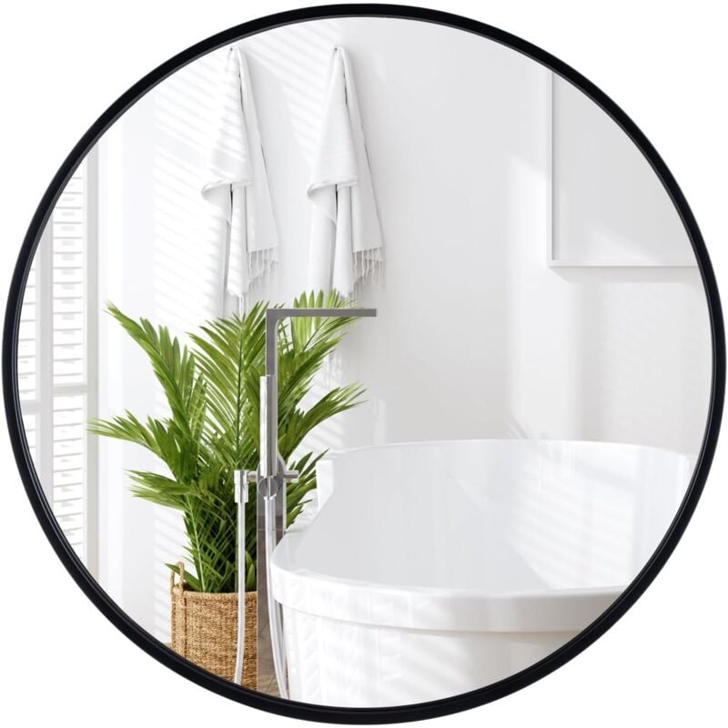 foto del prodotto relax4life specchio da bagno nero da 61 cm, specchio da parete rotondo con pellicola antiesplosione, cornice in acciaio, specchio da toeletta