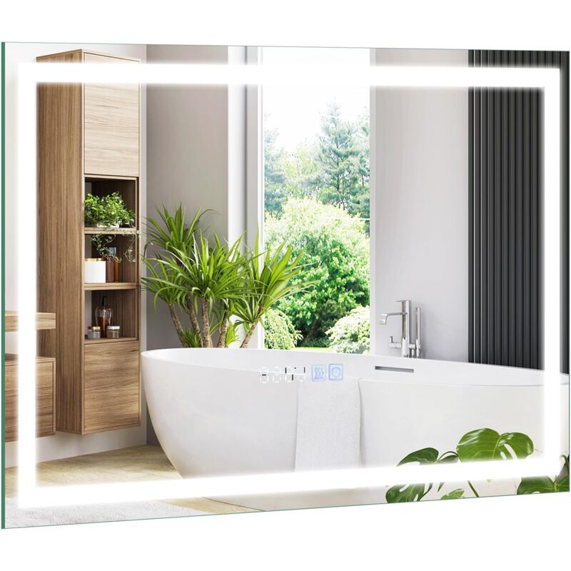 foto del prodotto relax4life specchio da parete, 3 colori illuminati led regolabili, specchio bagno con funzione antiappannamento di memoria, specchio con alta