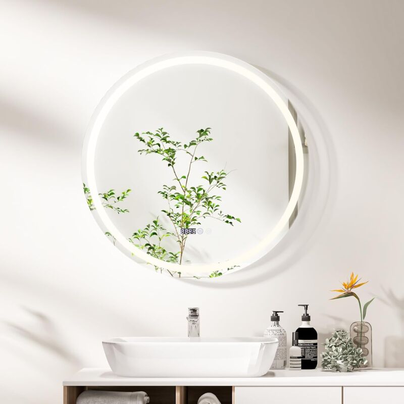 foto del prodotto relax4life specchio da parete con luci, 3 colori di luce con luminosit regolabile, funzione di memoria e anti appannamento, specchio rotondo con