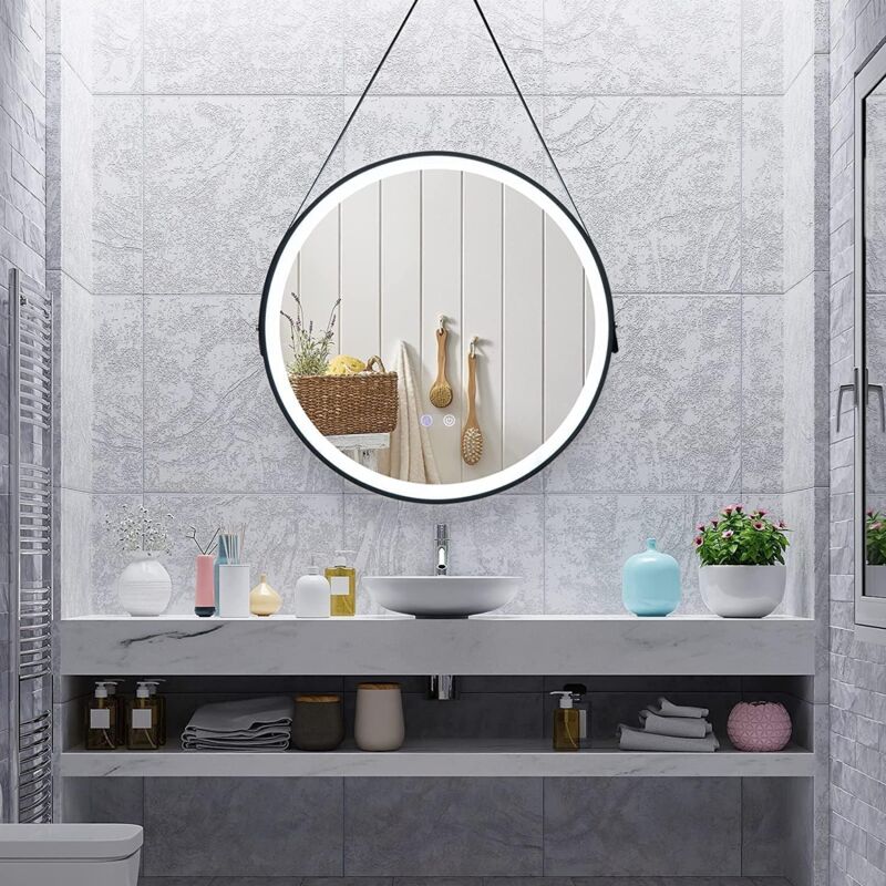 foto del prodotto relax4life specchio da parete con luci, 3 colori di luce con luminosit regolabile, funzione di memoria e anti appannamento, specchio rotondo con