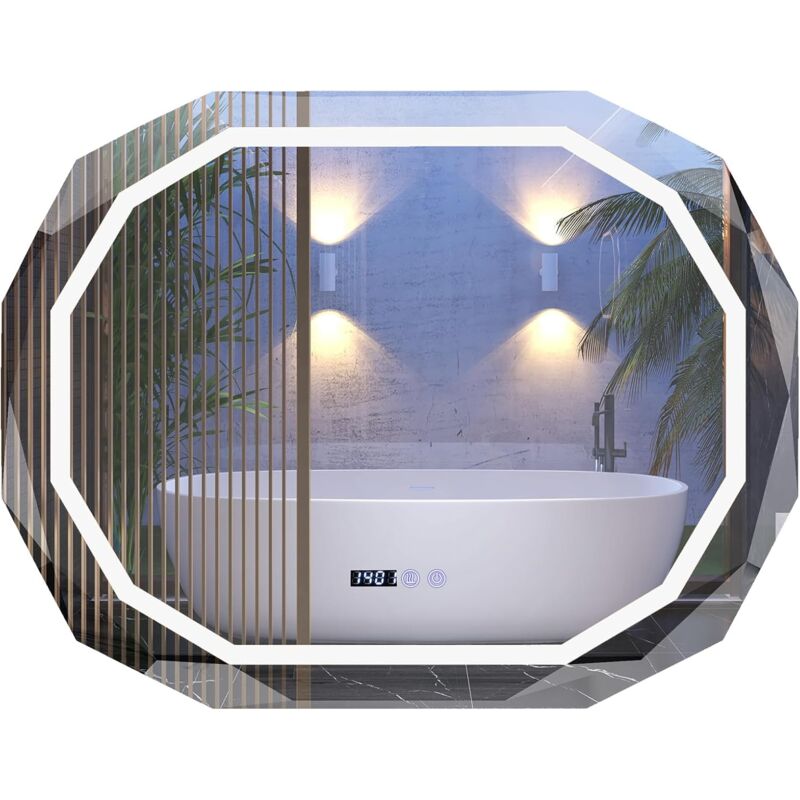 foto del prodotto relax4life specchio da parete con luci, 3 colori di luce con luminosit regolabile, funzione di memoria e anti appannamento, specchio rotondo con