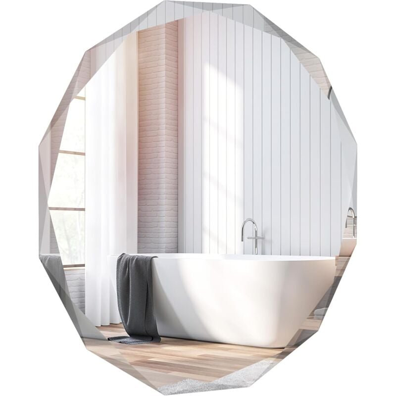 foto del prodotto relax4life specchio da parete per bagno 76cm, specchio da trucco dodecagonale con bordi smussati e ganci, specchio lucido senza cornice e