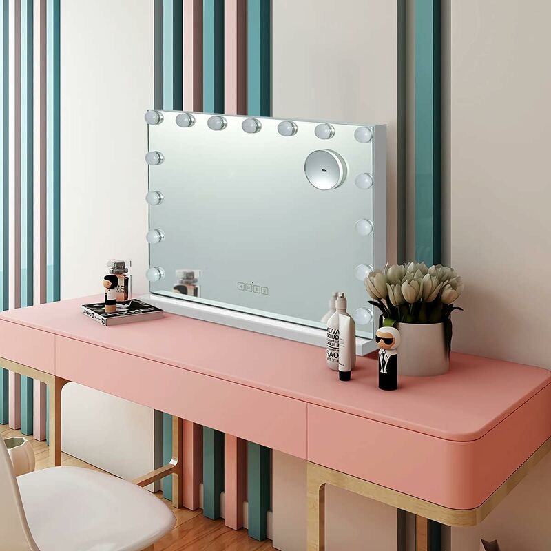 foto del prodotto relax4life specchio da trucco con luci led,specchietto ingranditore 10x e luci regolabili freddi e caldi, specchio con bluetooth e altoparlanti per