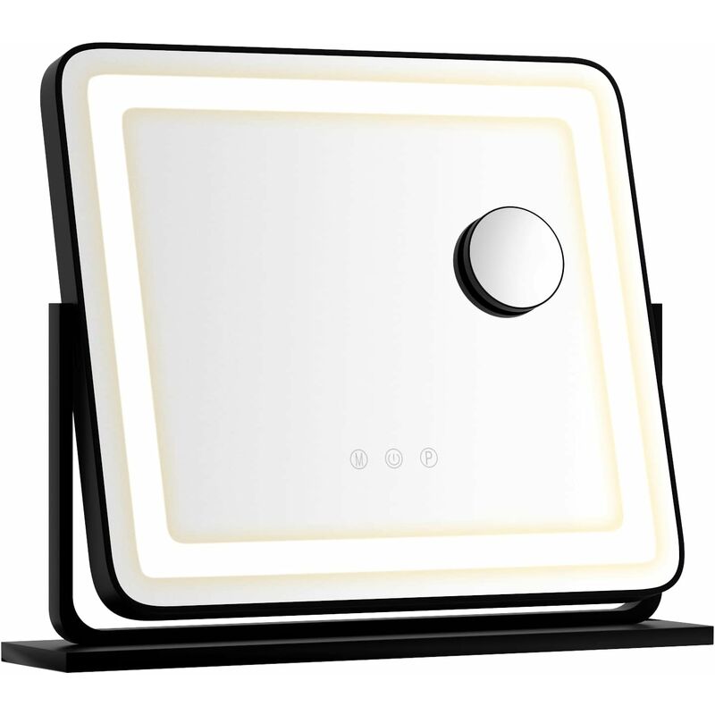 foto del prodotto relax4life specchio per trucco illuminato con rotazione a 360 , grande specchio cosmetico rettangolare a led con colore e luminosit regolabili,