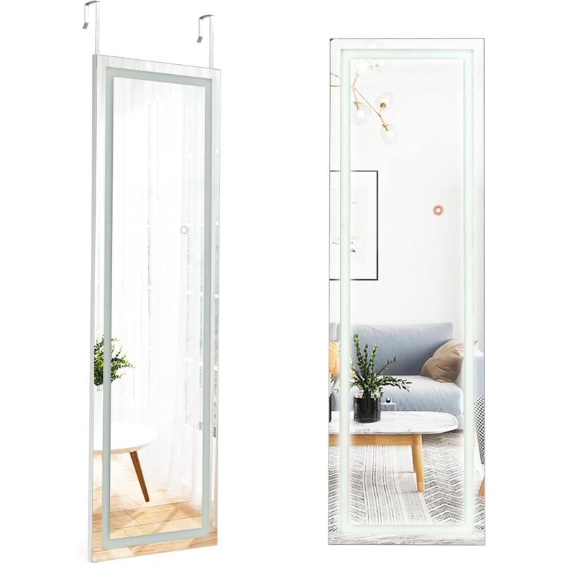 foto del prodotto relax4life specchio rettangolare con luci a led, specchio da appendere alla porta, specchio antideflagrante, a figura intera, ideale per porta,