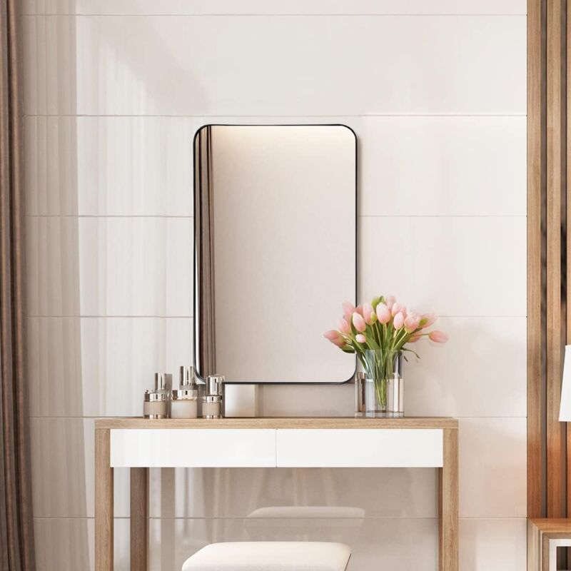 foto del prodotto relax4life specchio semplice rettangolare, appendere in orizzontale o in verticale, specchio da parete con cornice, aspetto minimale adatto a