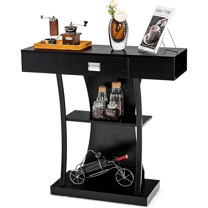 foto del prodotto relax4life tavolo consolle a 3 piani con ripiani, tavolo da ingresso in legno con dispositivo antiribaltamento e tubi metallici di supporto, tavolo