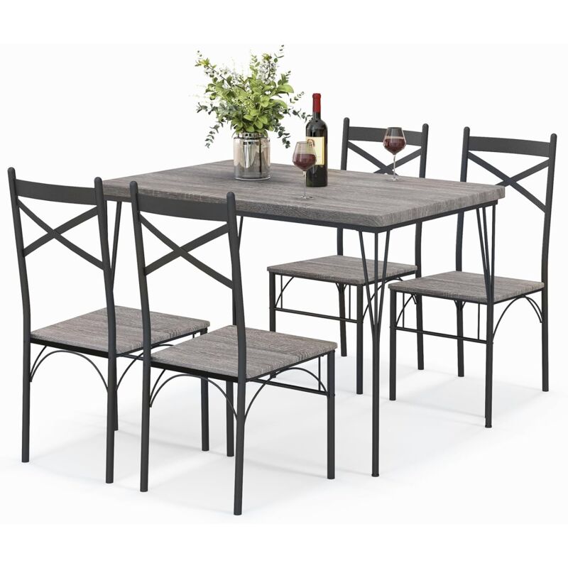 foto del prodotto relax4life tavolo da pranzo con 4 sedie, tavolo da pranzo moderno e sedie 5 pezzi, robusta struttura in metallo, schienale alto a incrocio, tavolo