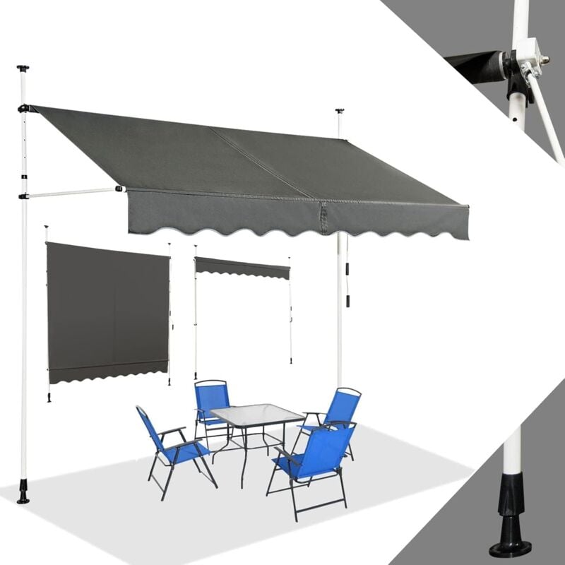 foto del prodotto relax4life tenda da sole a morsetto per balcone con lungezza 1,5m 2m 2,5m 3m 3,5m 4m, altezza regolabile da 2m a 3m, montaggio senza forare,