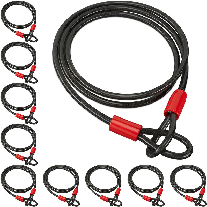 foto del prodotto relaxdays 10x cavi extra lungo da 2m, con cappi, per biciclette e bagagli, in acciaio rivestito, con passanti, colore nero