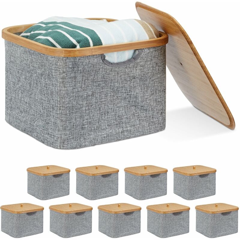 foto del prodotto relaxdays 10x cestino portaoggetti, scatola portatutto con coperchio, per scaffale, in tessuto, hxbxt 25 x 33 x 33 cm, grigio