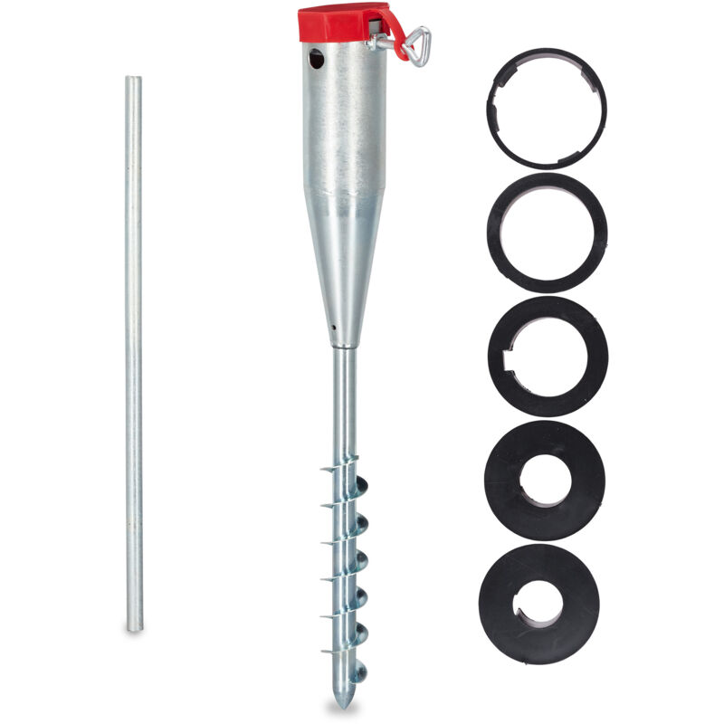 foto del prodotto relaxdays 10x picchetto per ombrellone, puntale, avvitamento, adattatori 25 55 mm, supporto parasole, acciaio, argento