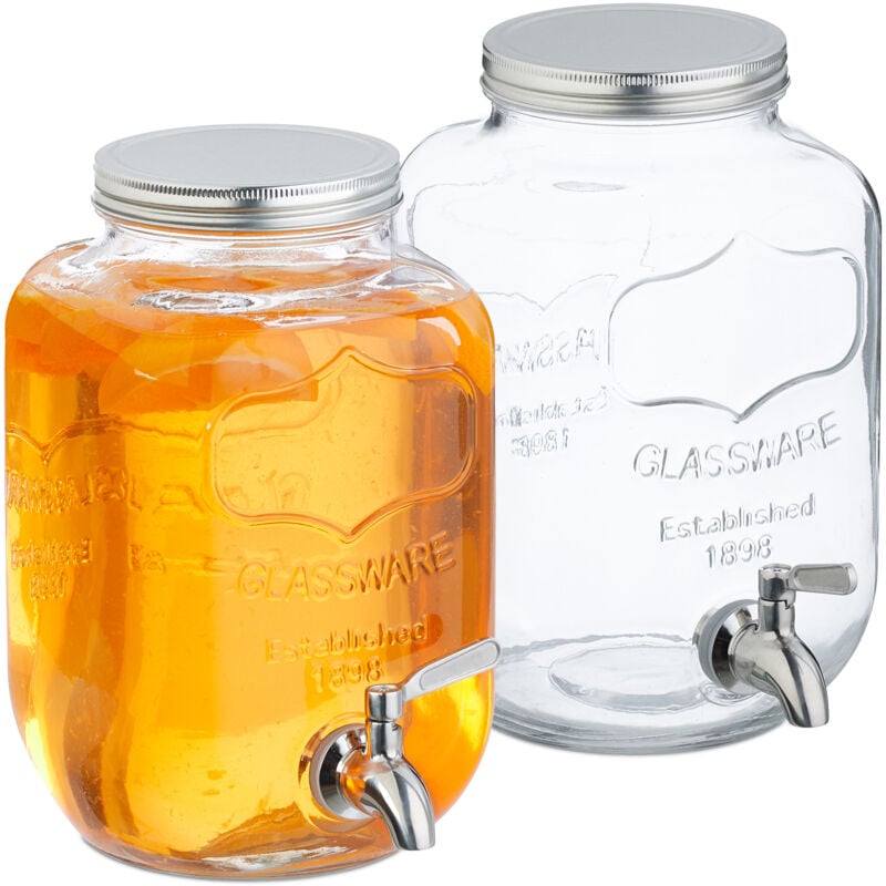 foto del prodotto relaxdays 2 dispenser in vetro per bevande da 4 l, erogatore con rubinetto in acciaio inox, distribuitore acqua e bibite