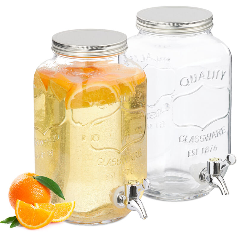 foto del prodotto relaxdays 2 dispenser in vetro per bevande, erogatore 3,5 l con rubinetto e coperchio, distributore acqua, bibite, drink