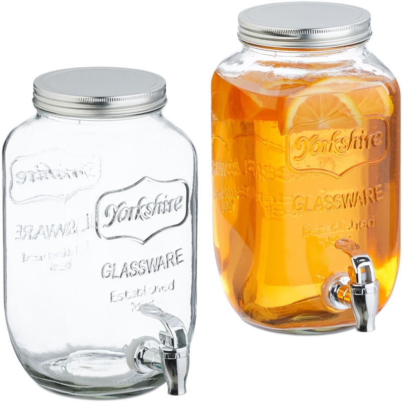 foto del prodotto relaxdays 2 dispenser in vetro per bevande, erogatore con rubinetto in plastica, 3,5 litri, distribuitore acqua e bibite