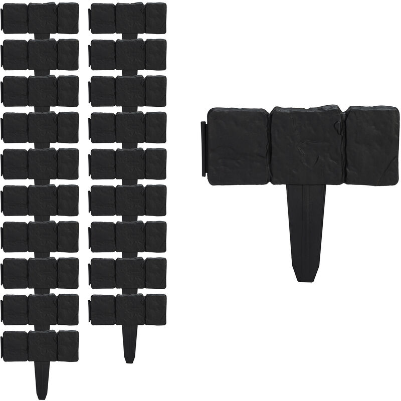 foto del prodotto relaxdays 20x recinzione da giardino, set da 20 pareti, bordure per aiuole, aspetto pietra, in plastica, hxl 10x25 cm, nero