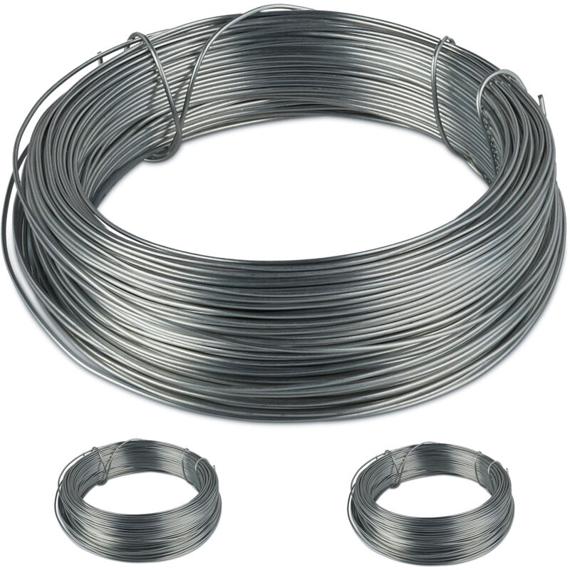 foto del prodotto relaxdays 24x filo di ferro zincato, set di bobine, da giardino, cavo metallico sottile, l 50 m, d 1 mm, argento
