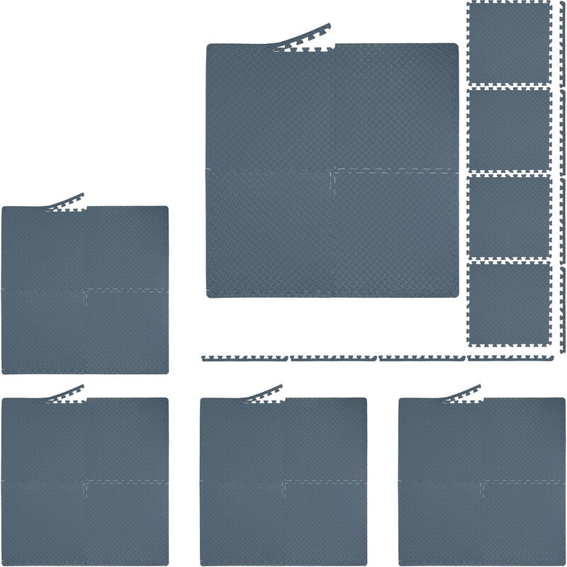foto del prodotto relaxdays 24x tappeto da palestra, per bambini, puzzle da assemblare, 60x60 cm, con bordi, fonoassorbente, gomma eva, grigio