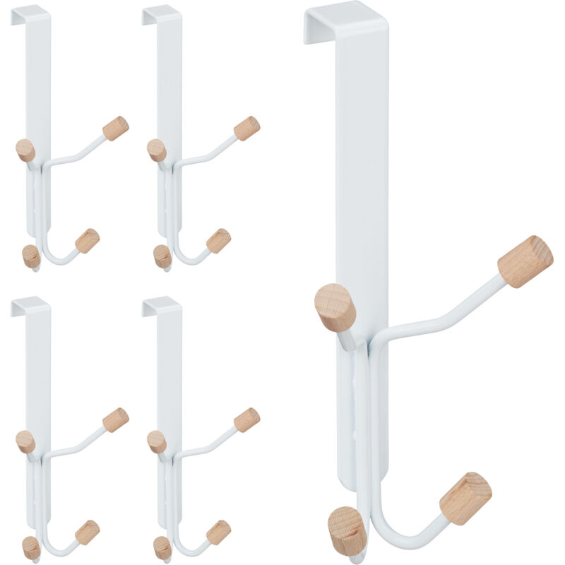 foto del prodotto relaxdays 25x ganci da porta, set appendini sopraporta, multiplo, ferro legno, attaccapanni, 19x9x8 cm, bianco naturale