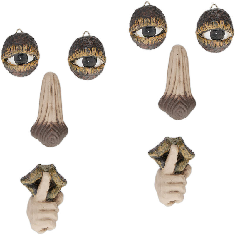 foto del prodotto relaxdays 2x accessori decorativi per alberi, set 8 parti raffiguranti il viso di una persona, in poliresina, marrone beige