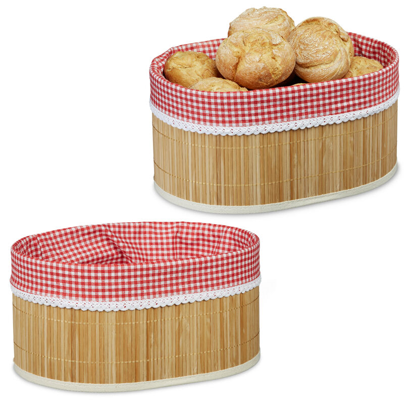 foto del prodotto relaxdays 2x cestino per pane, cesto in bamb con inserto di stoffa hlp 16,5x33,5x23,5 cm portapane e croissant, naturale