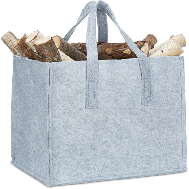 foto del prodotto relaxdays 2x cesto portalegna per camino in feltro hxlxp 34,5 x 43 x 36,5 cm 2 manici pieghevole portariviste, grigio