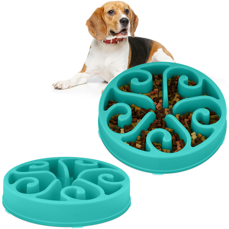 foto del prodotto relaxdays 2x ciotola anti ingozzamento per cani, 30 cm, lenta assunzione del cibo, adatta alla lavastoviglie, blu