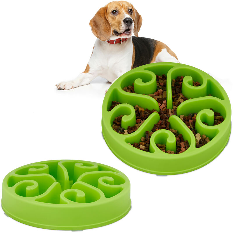 foto del prodotto relaxdays 2x ciotola anti ingozzamento per cani, 30 cm, lenta assunzione del cibo, adatta alla lavastoviglie, verde