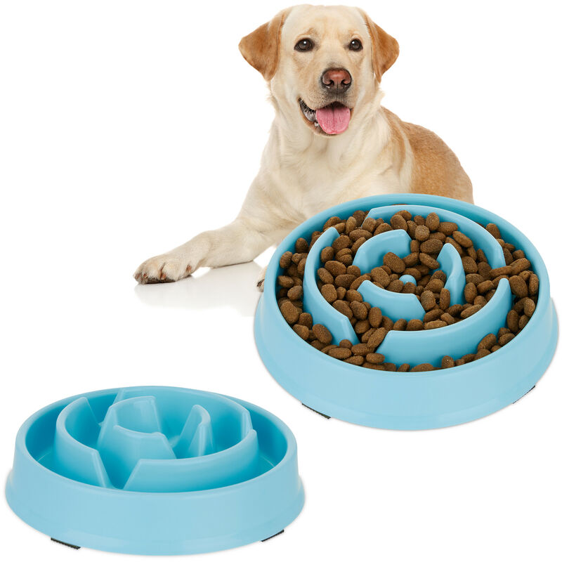 foto del prodotto relaxdays 2x ciotola anti ingozzamento per cani, 400 ml, lenta assunzione del cibo, adatta alla lavastoviglie, azzurro