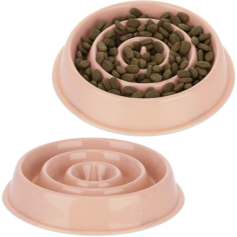 foto del prodotto relaxdays 2x ciotola anti ingozzamento per cani, 400 ml, lenta assunzione del cibo, adatta alla lavastoviglie, rosa