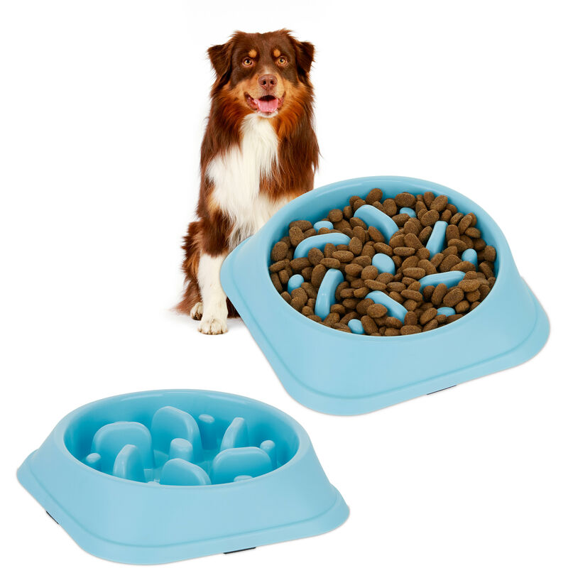 foto del prodotto relaxdays 2x ciotola anti ingozzamento per cani, 500 ml, lenta assunzione del cibo, adatta alla lavastoviglie, blu