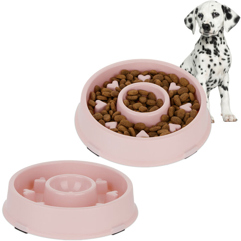 foto del prodotto relaxdays 2x ciotola anti ingozzamento per cani, 500 ml, lenta assunzione del cibo, adatta alla lavastoviglie, rosa