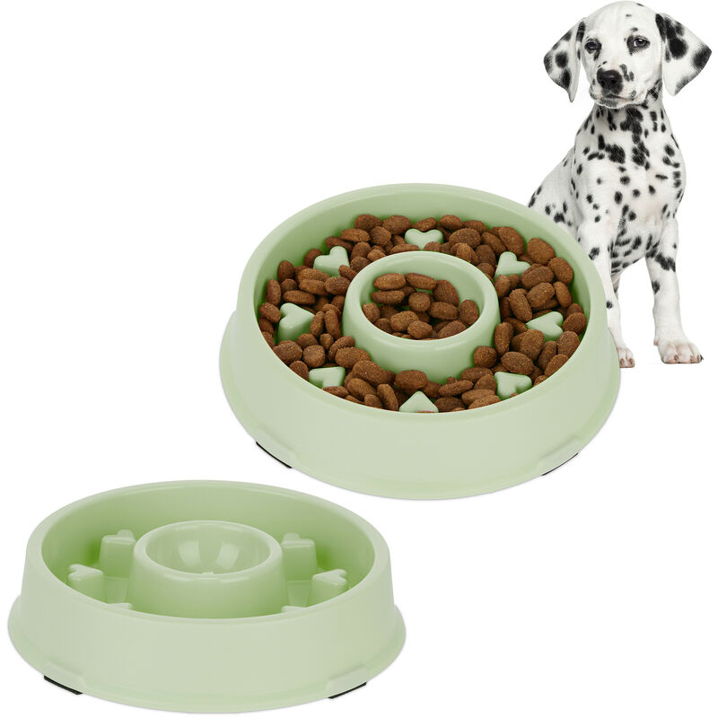 foto del prodotto relaxdays 2x ciotola anti ingozzamento per cani, 500 ml, lenta assunzione del cibo, adatta alla lavastoviglie, verde