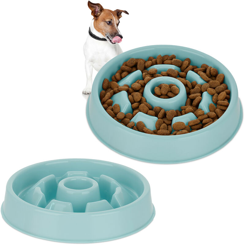 foto del prodotto relaxdays 2x ciotola anti ingozzamento per cani, 550 ml, lenta assunzione del cibo, adatta alla lavastoviglie, blu