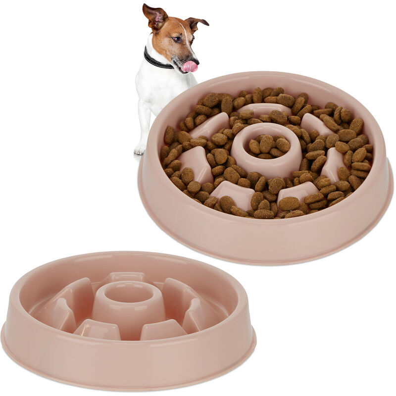 foto del prodotto relaxdays 2x ciotola anti ingozzamento per cani, 550 ml, lenta assunzione del cibo, adatta alla lavastoviglie, rosa