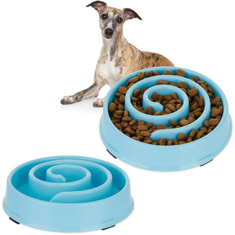 foto del prodotto relaxdays 2x ciotola anti ingozzamento per cani, 600 ml, lenta assunzione del cibo, adatta alla lavastoviglie, azzurro