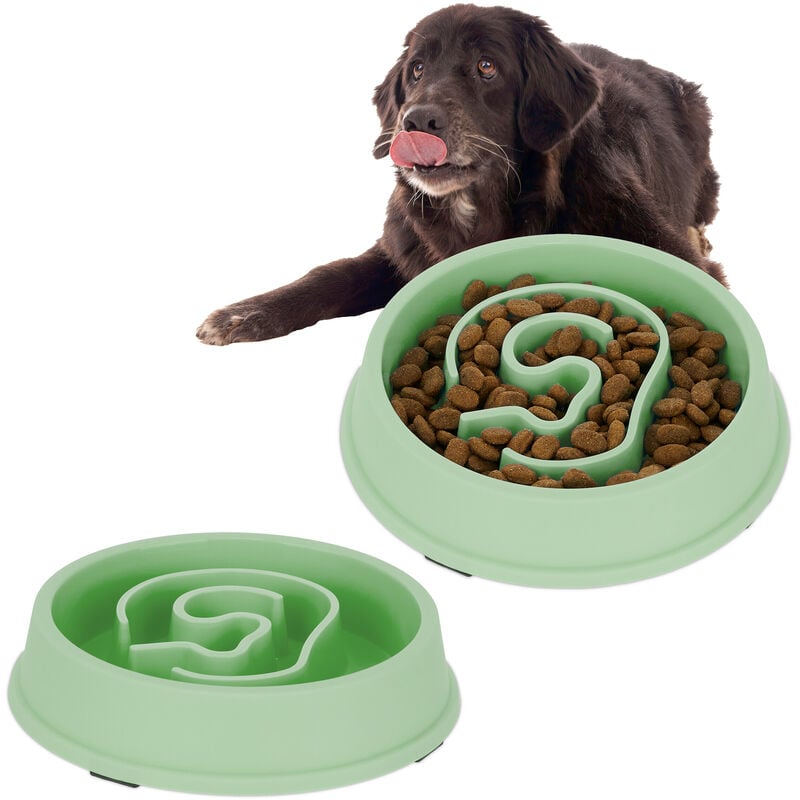 foto del prodotto relaxdays 2x ciotola anti ingozzamento per cani, 650 ml, lenta assunzione del cibo, adatta alla lavastoviglie, verde