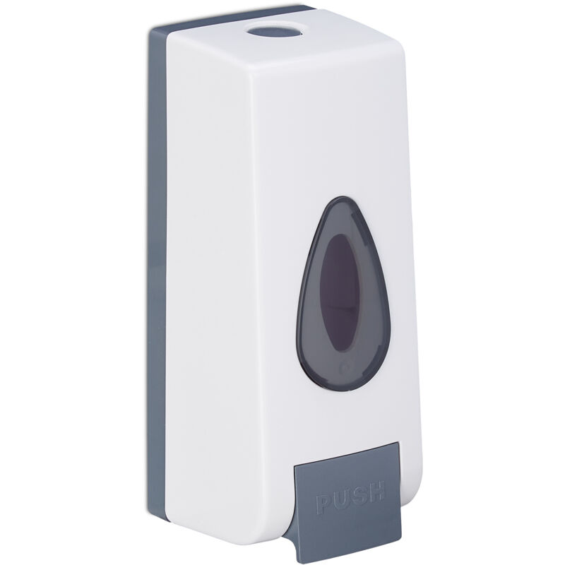 foto del prodotto relaxdays 2x dispenser di sapone da parete, ricaricabile, 350 ml, montaggio salvaspazio a parete, dosatore manuale, bianco