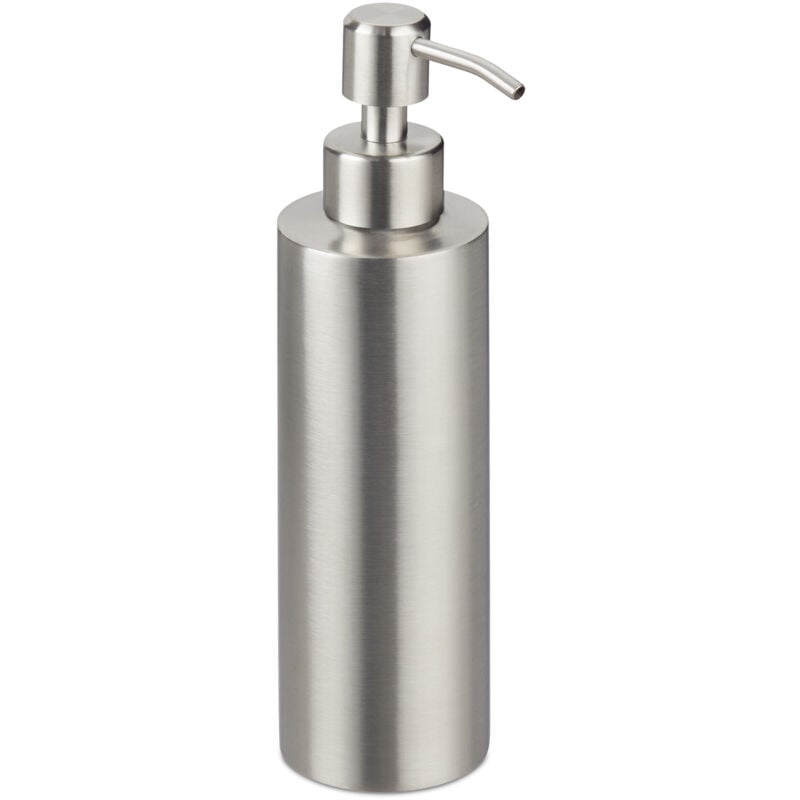 foto del prodotto relaxdays 2x dispenser di sapone, erogatore ricaricabile, accessori bagno, wc, cucina, acciaio spazzolato, 300 ml, argento