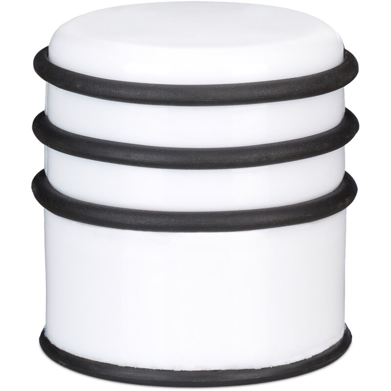 foto del prodotto relaxdays 2x fermaporta a pavimento, pesante, blocca porte e finestre, 7 cm, 3 anelli in gomma, bianco