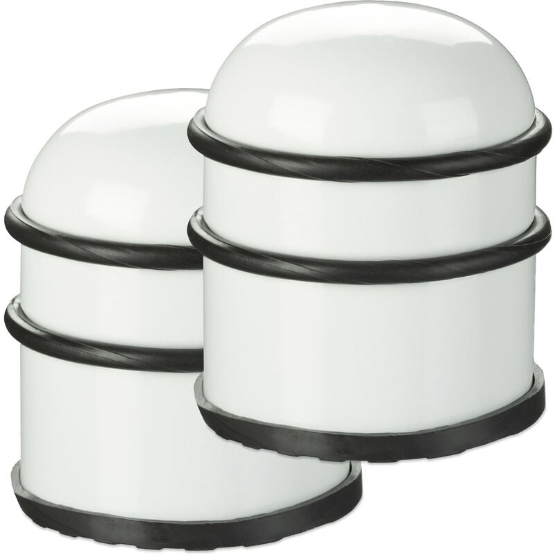 foto del prodotto relaxdays 2x fermaporta, blocca porta e ferma finestre, in acciaio e gomma, accessorio per la casa, diametro 7 cm, bianco