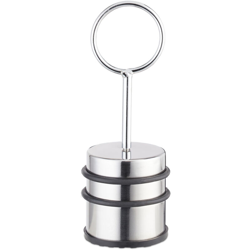 foto del prodotto relaxdays 2x fermaporta con manico, massiccio, gommini antigraffio, porte e finestre, acciaio inox, h 20,5 cm, argento