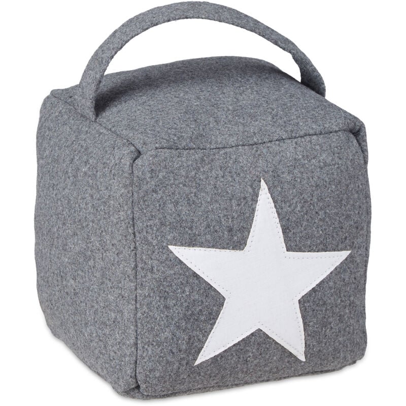 foto del prodotto relaxdays 2x fermaporta in stoffa a pavimento, sacchetto con stella, alto, con manico, hxlxp 20 x 15 x 15 cm, grigio
