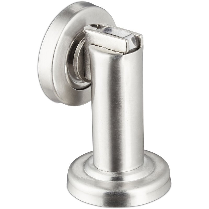 foto del prodotto relaxdays 2x fermaporta magnetico, blocca porta a calamita, acciaio inossidabile, fissaggio a pavimento muro, argento
