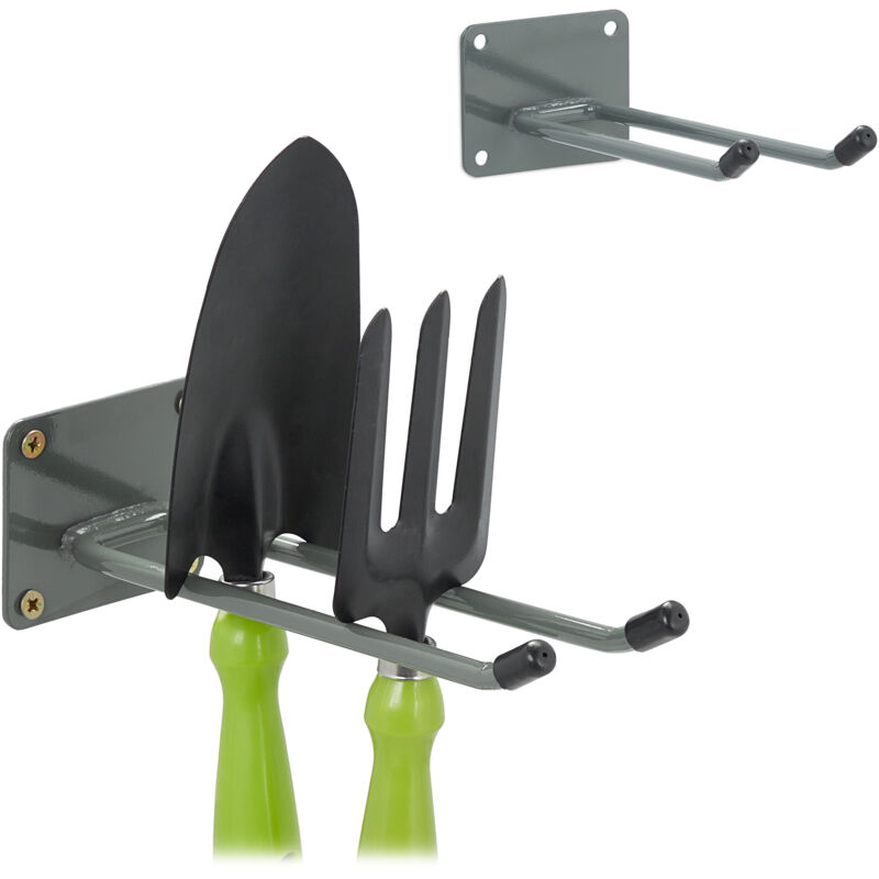 foto del prodotto relaxdays 2x gancio porta attrezzi da giardino, l 24 cm ciascuno, appendi accessori giardinaggio portaoggetti officina, antracite