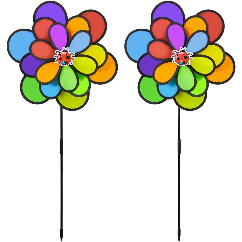foto del prodotto relaxdays 2x girandola a vento, a forma di fiore, da giardino e balcone, gioco per bambini, hlp 86,5x36,5x14 cm, colorato
