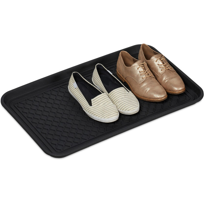 foto del prodotto relaxdays 2x poggiascarpe, vaschetta per scarpe bagnate, con bordi, per corridoio, armadio, auto, pulizia, 3x60x40 cm, nero