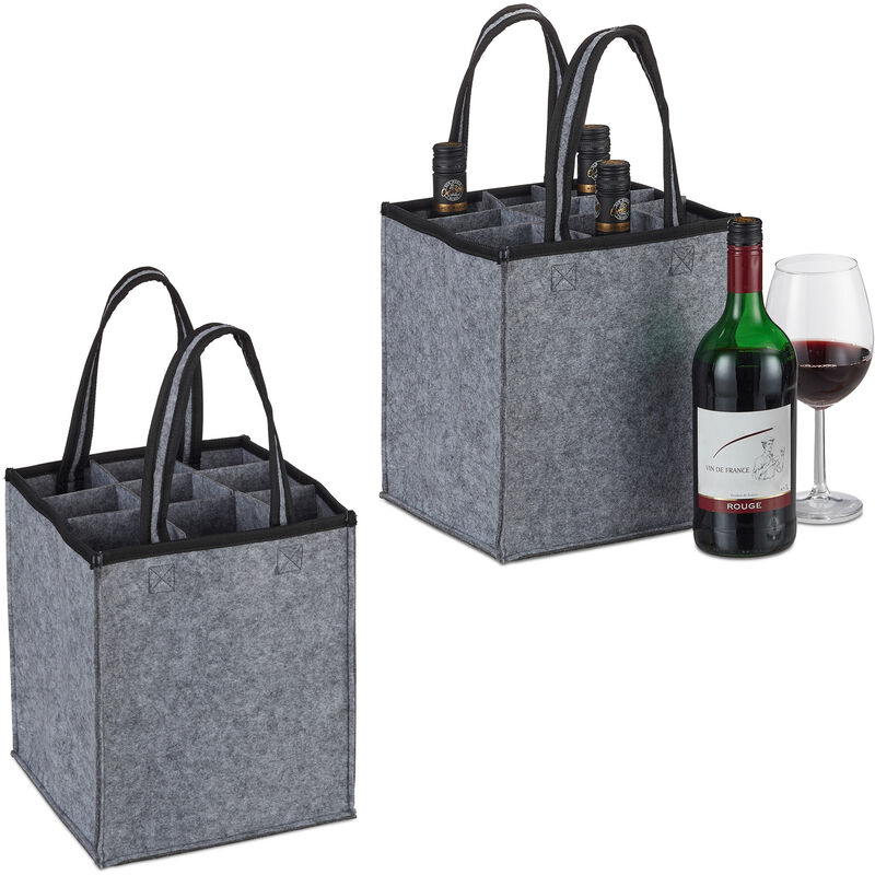 foto del prodotto relaxdays 2x portabottiglie, 9 scomparti, borsa per bottiglie di vino e birra in plastica e vetro, 45x24x24 cm, antracite