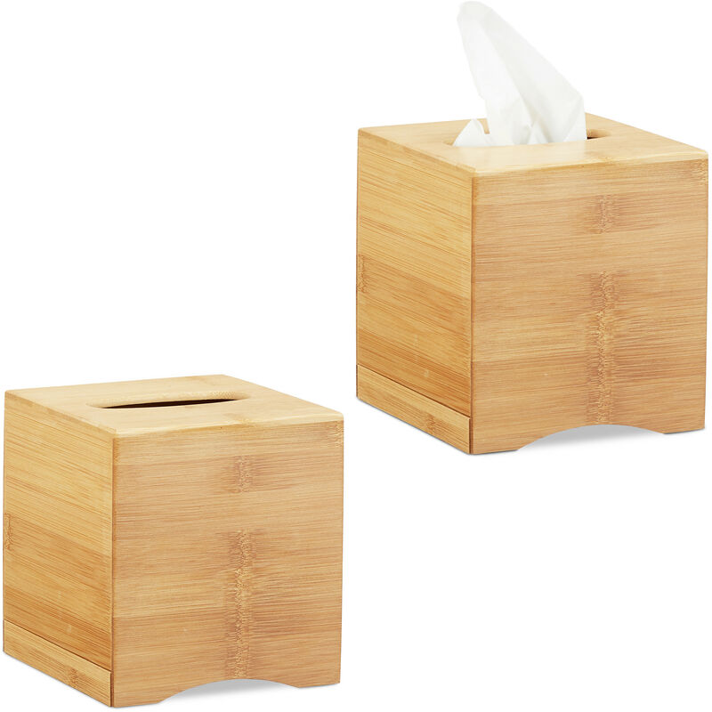 foto del prodotto relaxdays 2x portasalviette quadrato, scatola porta fazzoletti legno, porta cosmetici bamb 15,5 x 14,5 x 14,5 cm, naturale