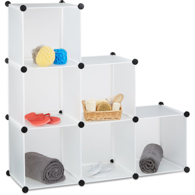 foto del prodotto relaxdays - 2x scaffale a gradini 6 scomparti, libreria sistema a incastro, armadio, mobile divisorio, aperto, bianco